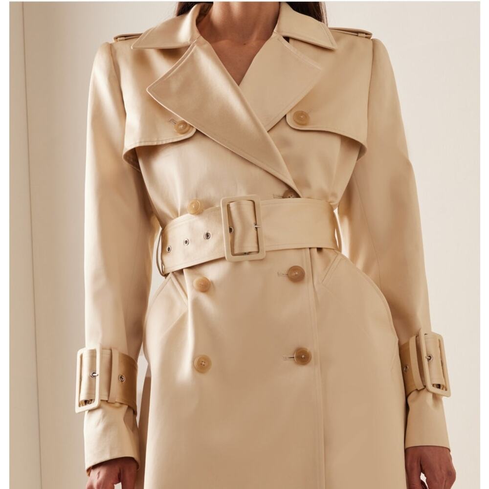 SALE!!!!!!KHAITE Jaden Ecru Cotton-Blend Satin Trench Coat Size 6 NO BELT